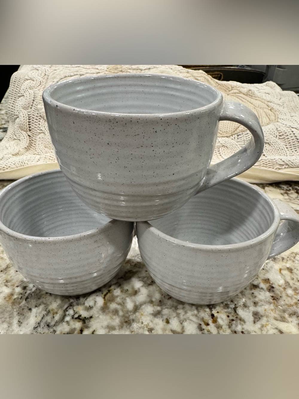 Pottery Barn Thailand Speckled Cream Ceramic Mugs - Set of 3